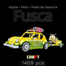 Fusca Hippie + Moto + Posto de Gasolina (1409 peças)